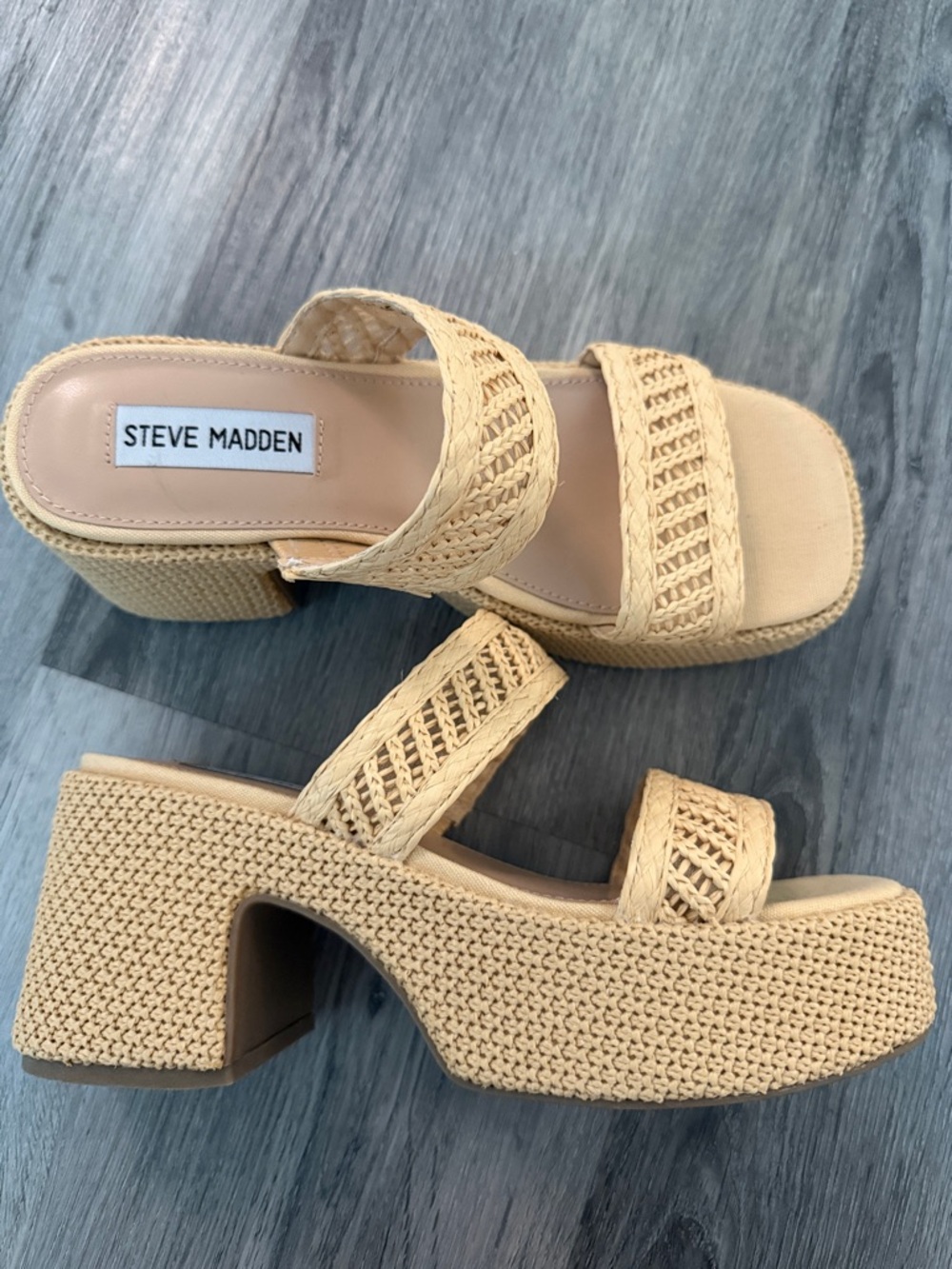 Steve Madden Tan Woven Platform Heels